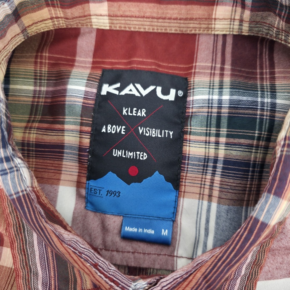 KAVU Men's Short Sleeve Button Up Red White Plaid Size Medium Lightweight - Picture 4 of 8